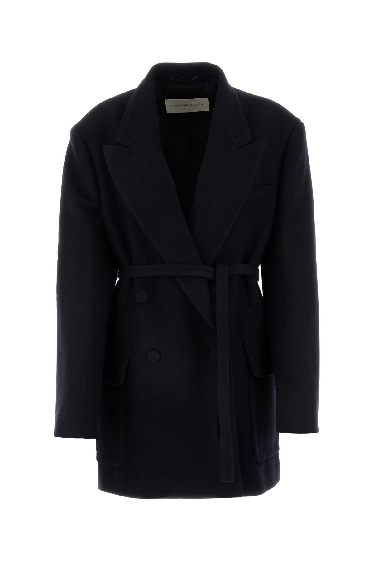 Dries Van Noten Women Midnight Blue Wool Blend Bless Coat In Blue