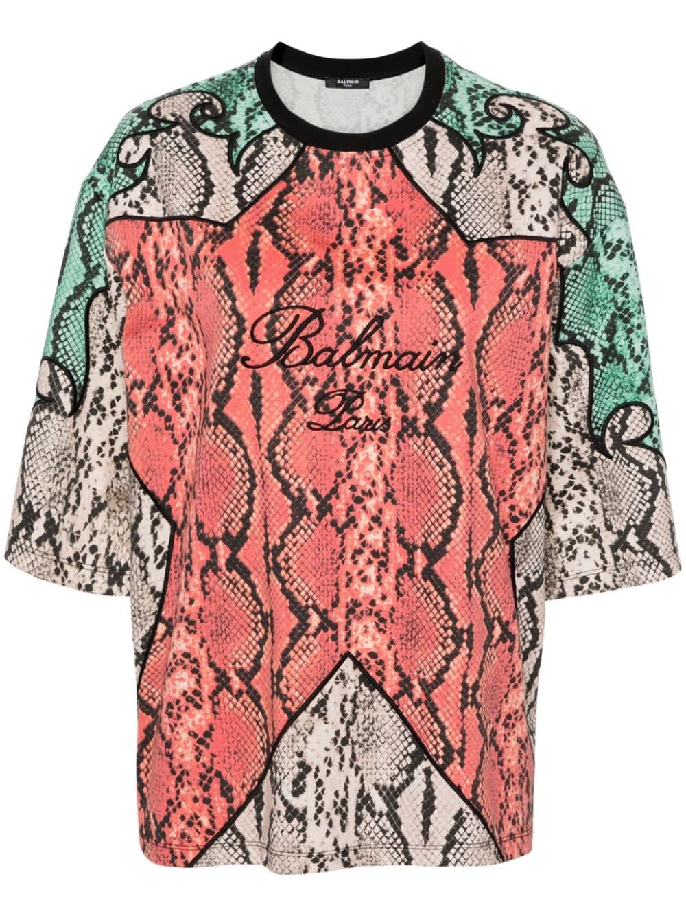 Shop Balmain Python-print Organic Cotton T-shirt In Multicolor