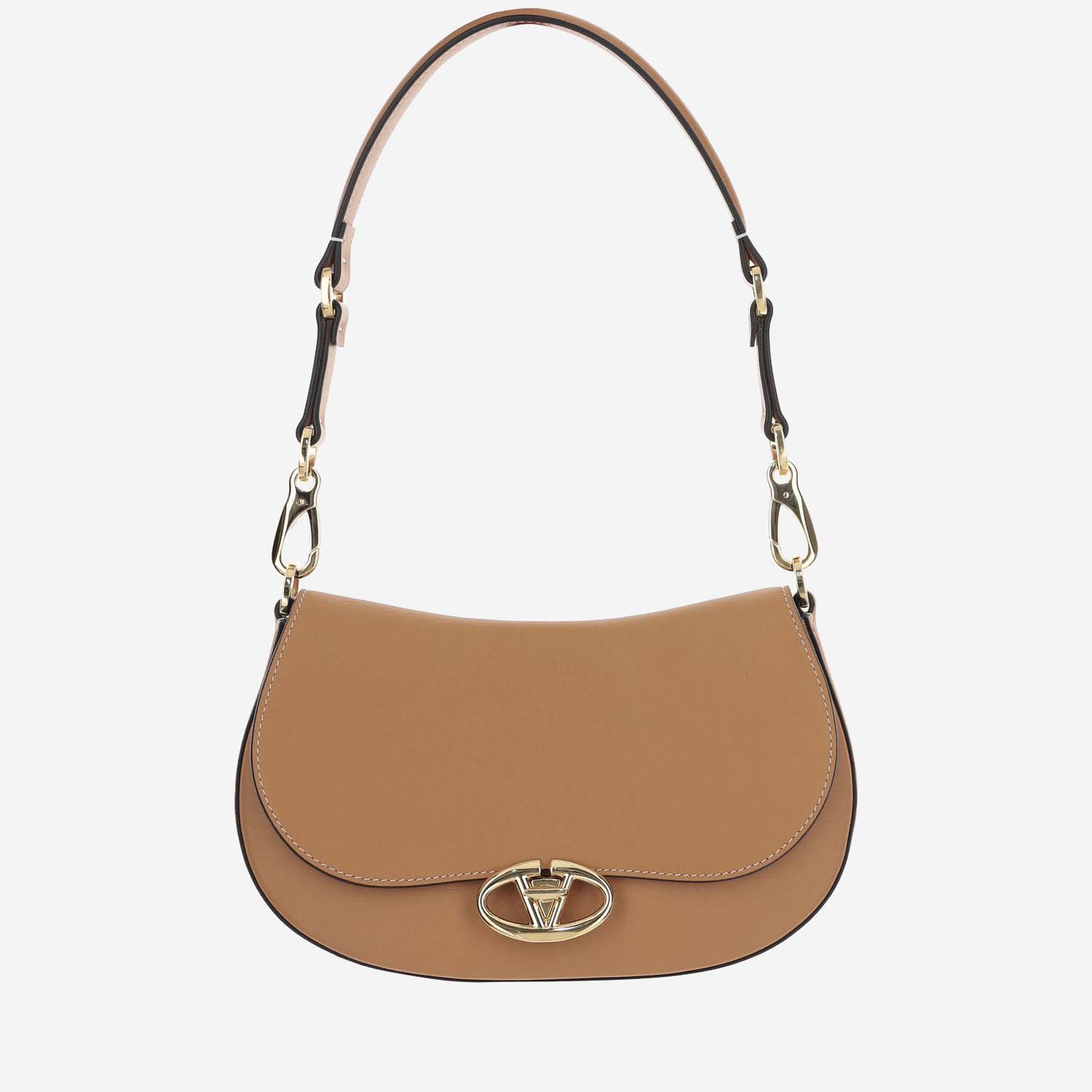 Shop Valentino Garavani Ohval Small Leather Shoulder Bag In Beige