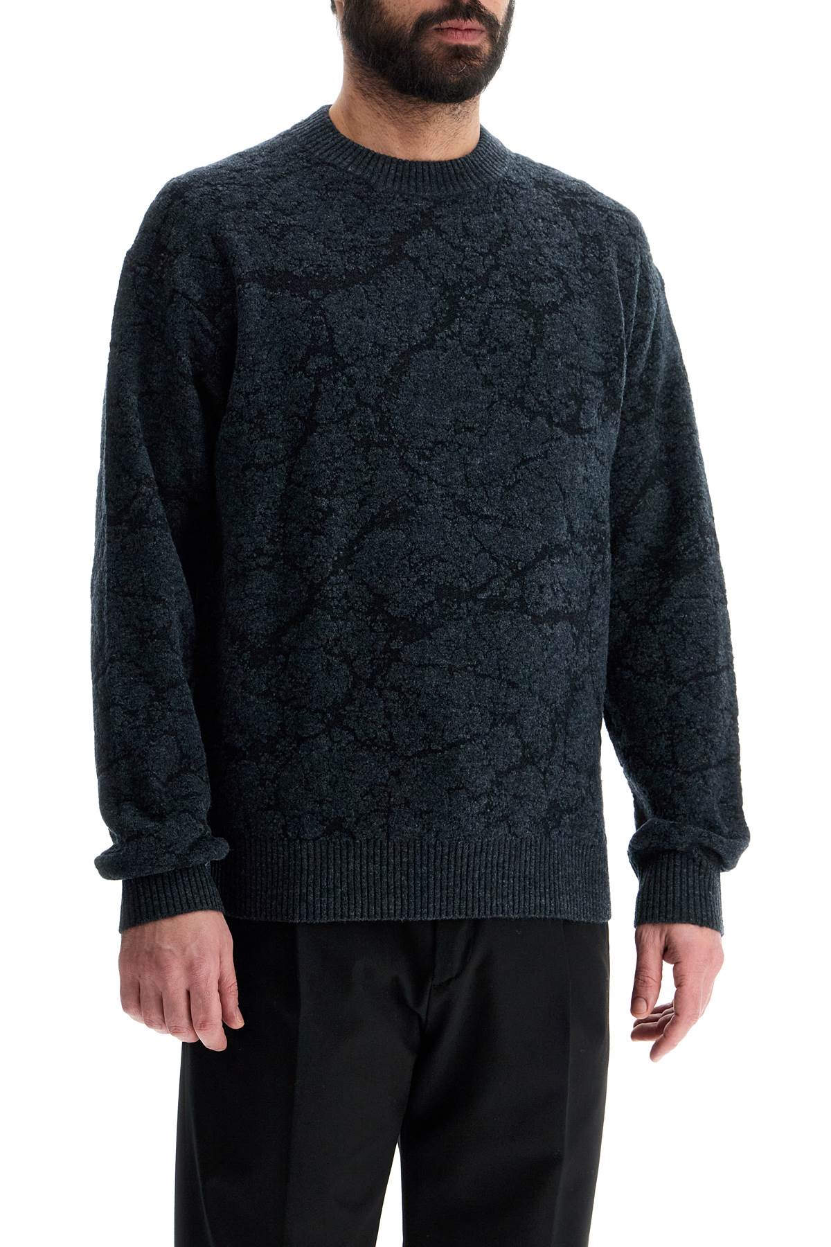 Mens Black Wool Sweater With Wide Neck Regular Fit