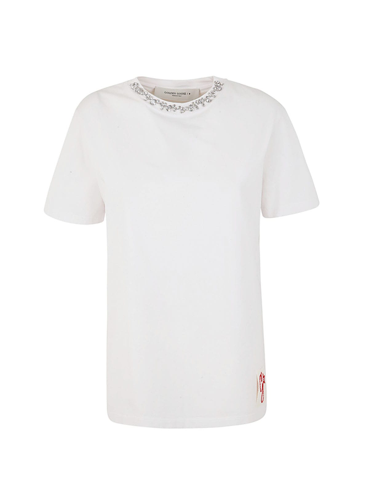 Golden Goose Golden W`s Regular T-shirt Distressed Cotton Jersey With Embroidery