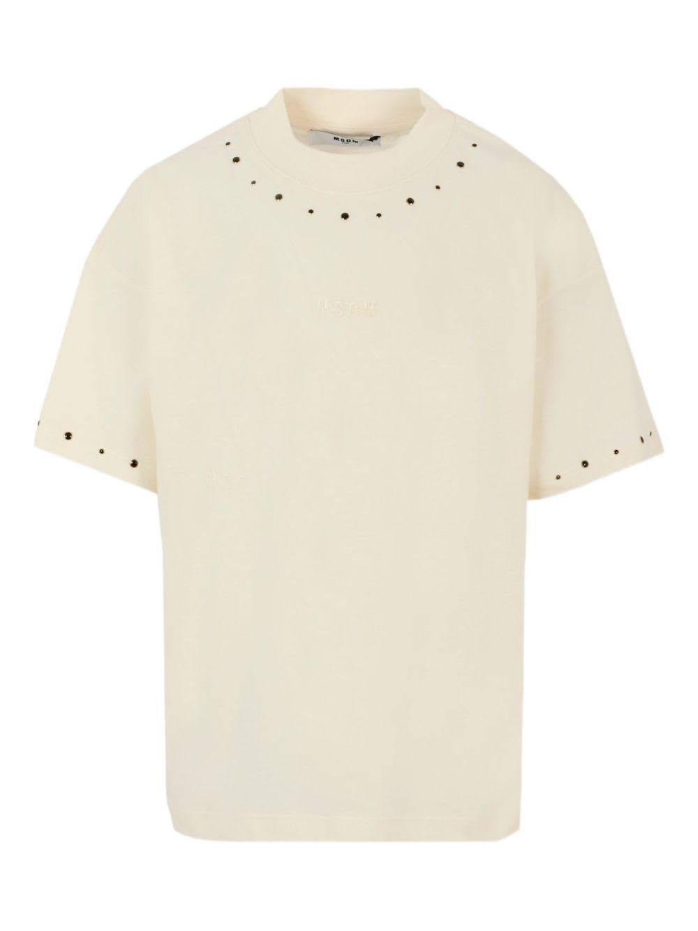 Msgm Ivory T-shirt For Girl With Logo In White