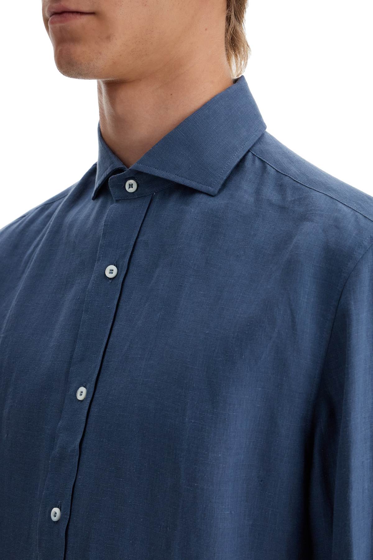 Shop Brunello Cucinelli Easy Fit Hemp Shirt For A Comfortable In Oceano (blue)