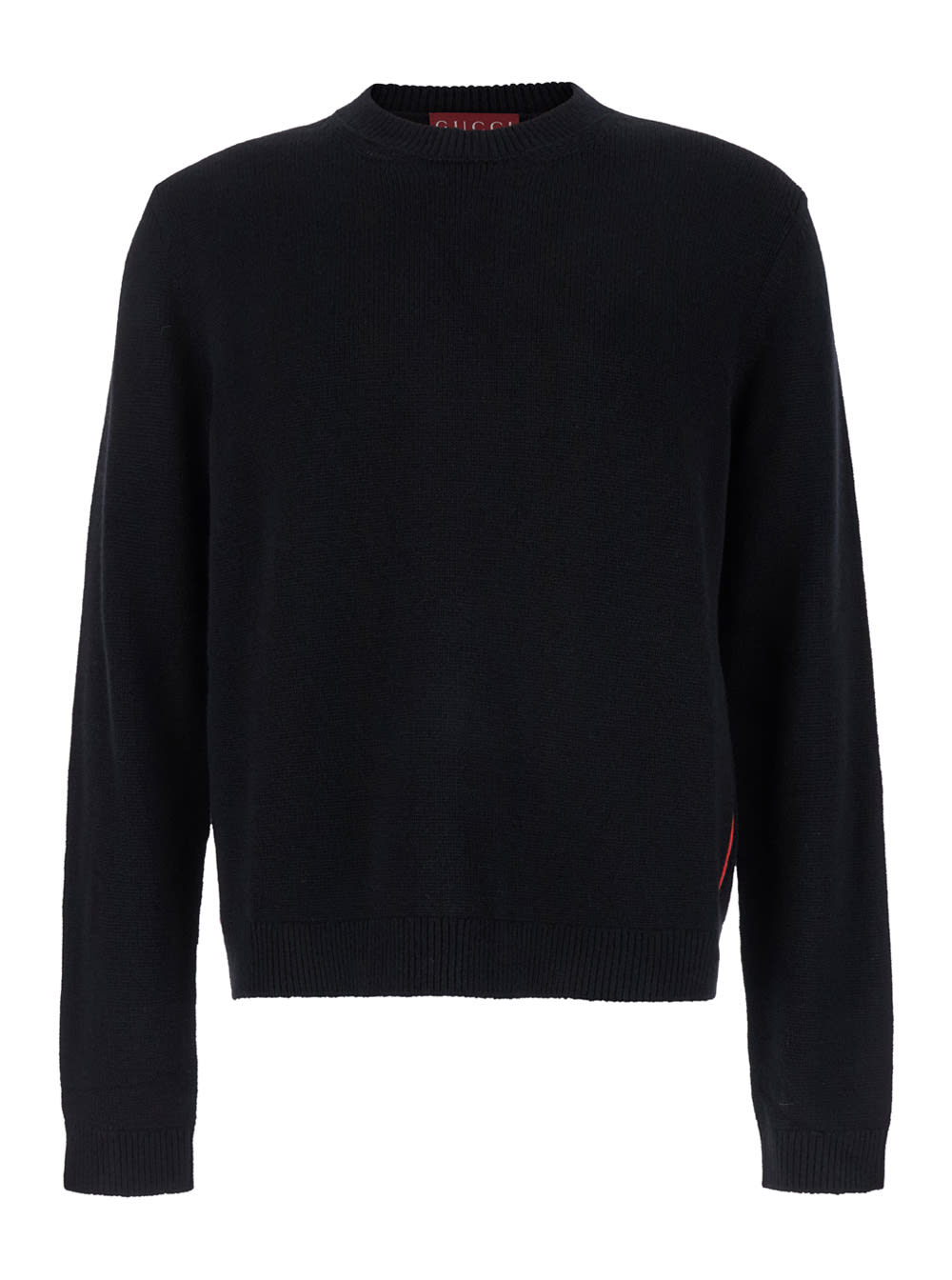 Gucci Black Crewneck Sweater With Web Detail In Cashmere Man In Black