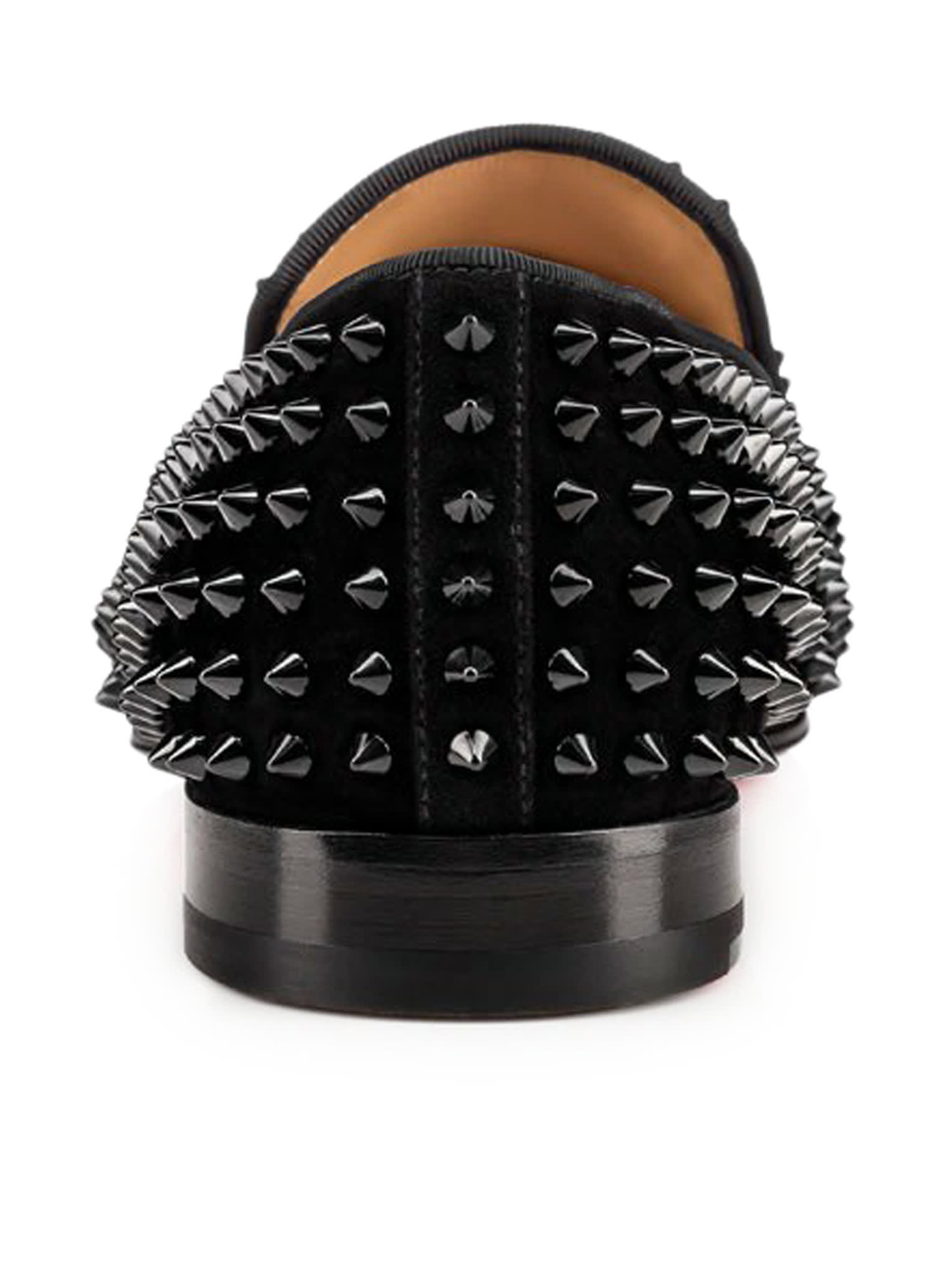 Shop Christian Louboutin Dandelion Spikes Flat Veau Velours Gg In Black