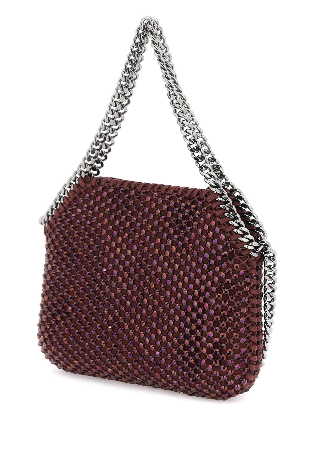 Shop Stella Mccartney Falabella Mini Bag With Mesh And Crystals In Burgundy (purple)