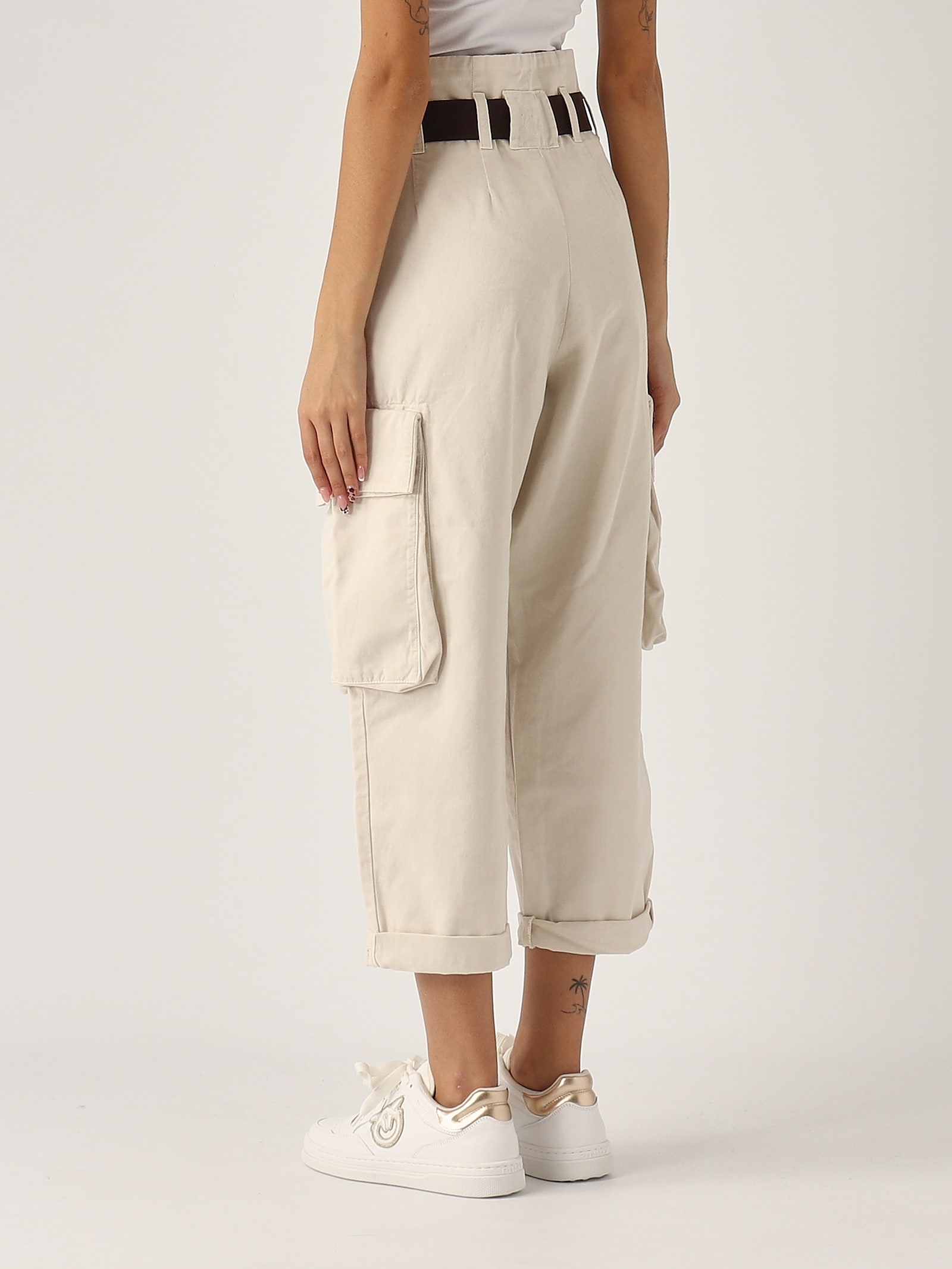 Shop Pinko Ronfare Trousers In Bianco Latte