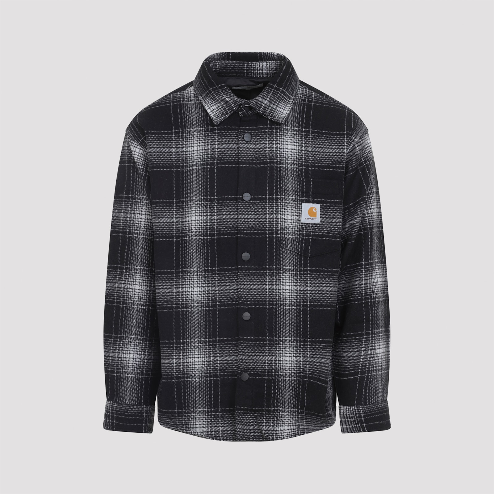 Carhartt Plaid Wool Blend Button-up Shirt With Classic Detailing In Black