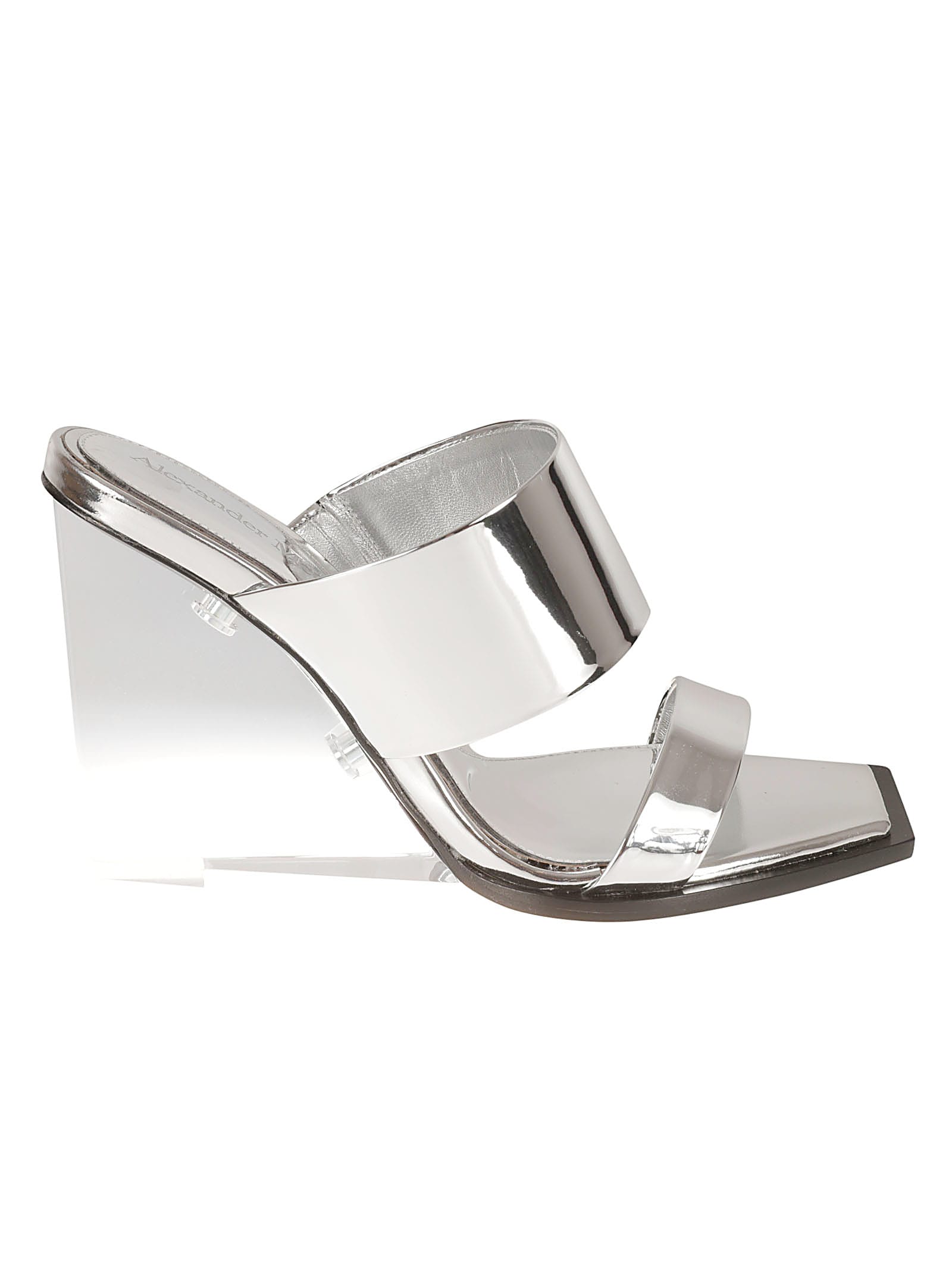 Shop Alexander Mcqueen Fabric Metallic Sandals In Silver