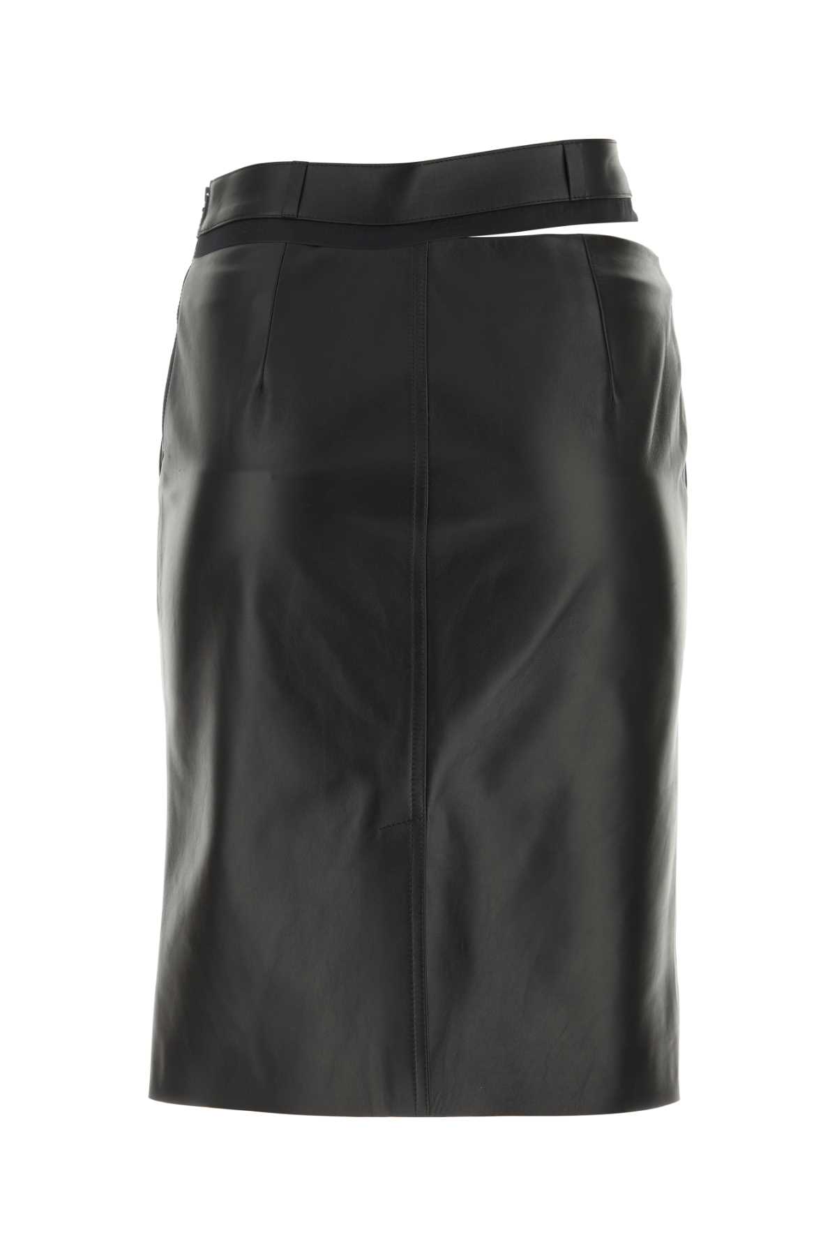 Shop Fendi Black Leather Skirt In Nero