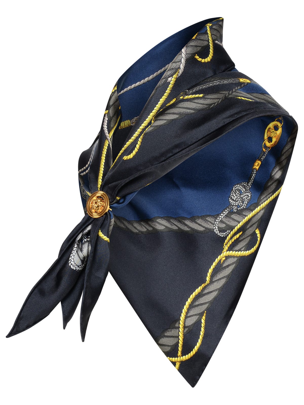 Versace Nautical Triangle Silk Foulard Blue,Print