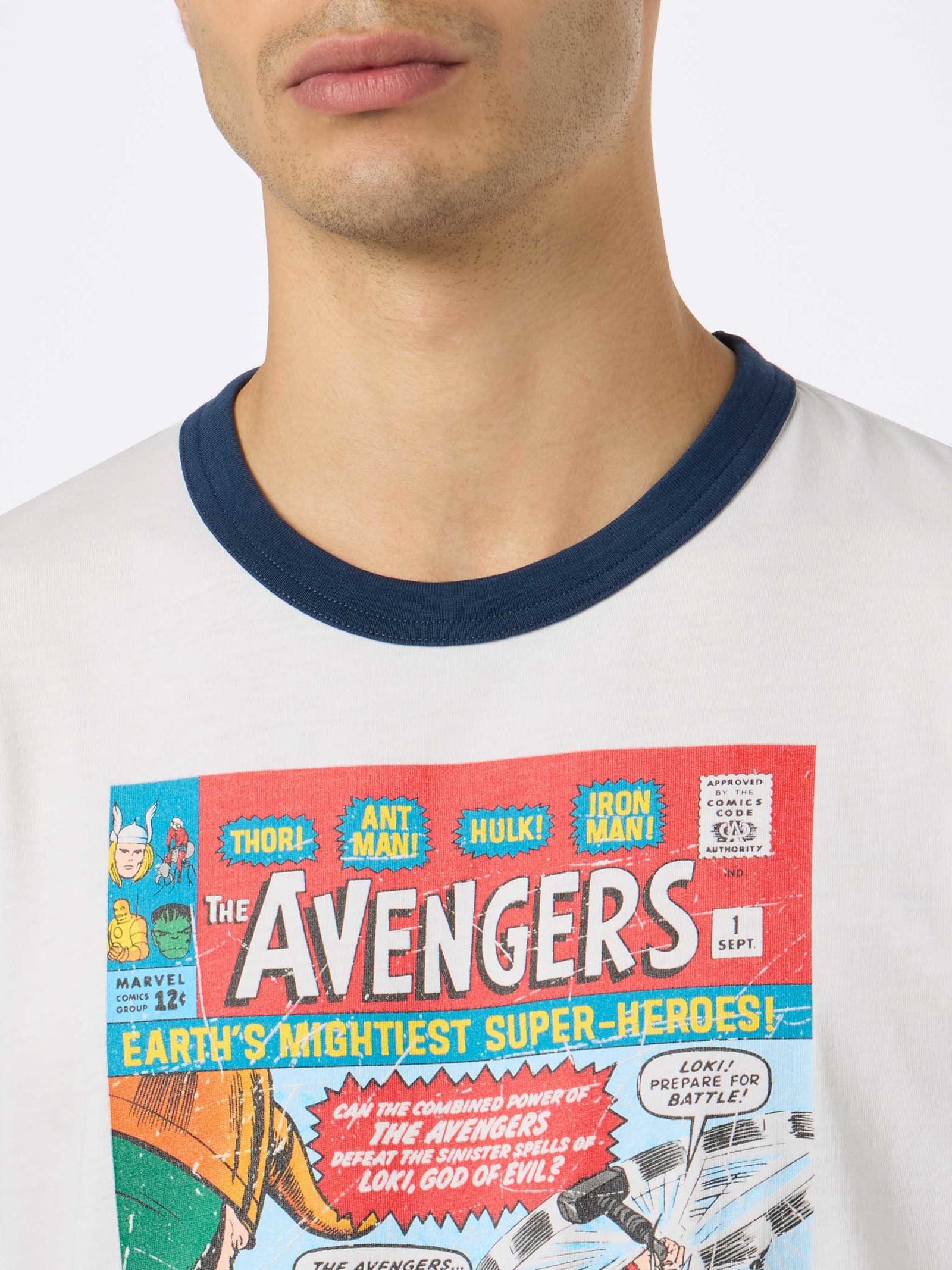 Shop Mc2 Saint Barth Man Cotton T-shirt With Avengers Print Marvel Special Edition In White