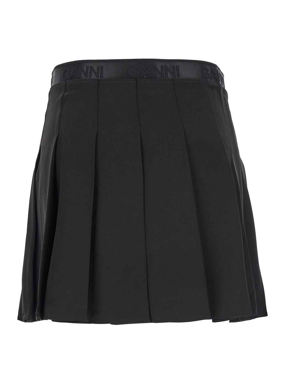 Shop Ganni Light Twill Pleated Mini Skirt In Black