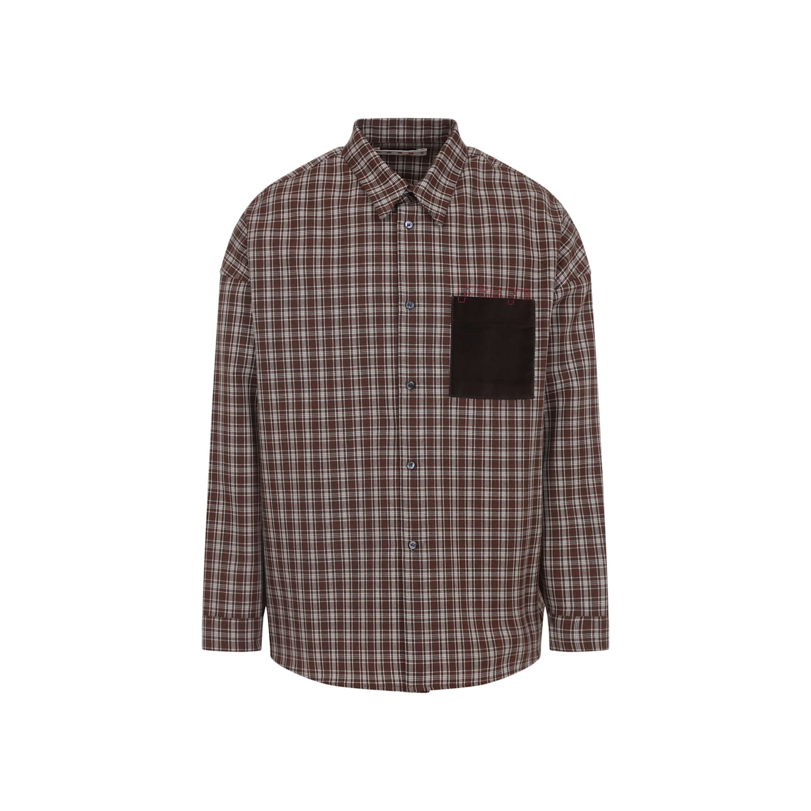 Marni Brown Virgin Wool Check Grain De Poudre Wool Shirt In Brown