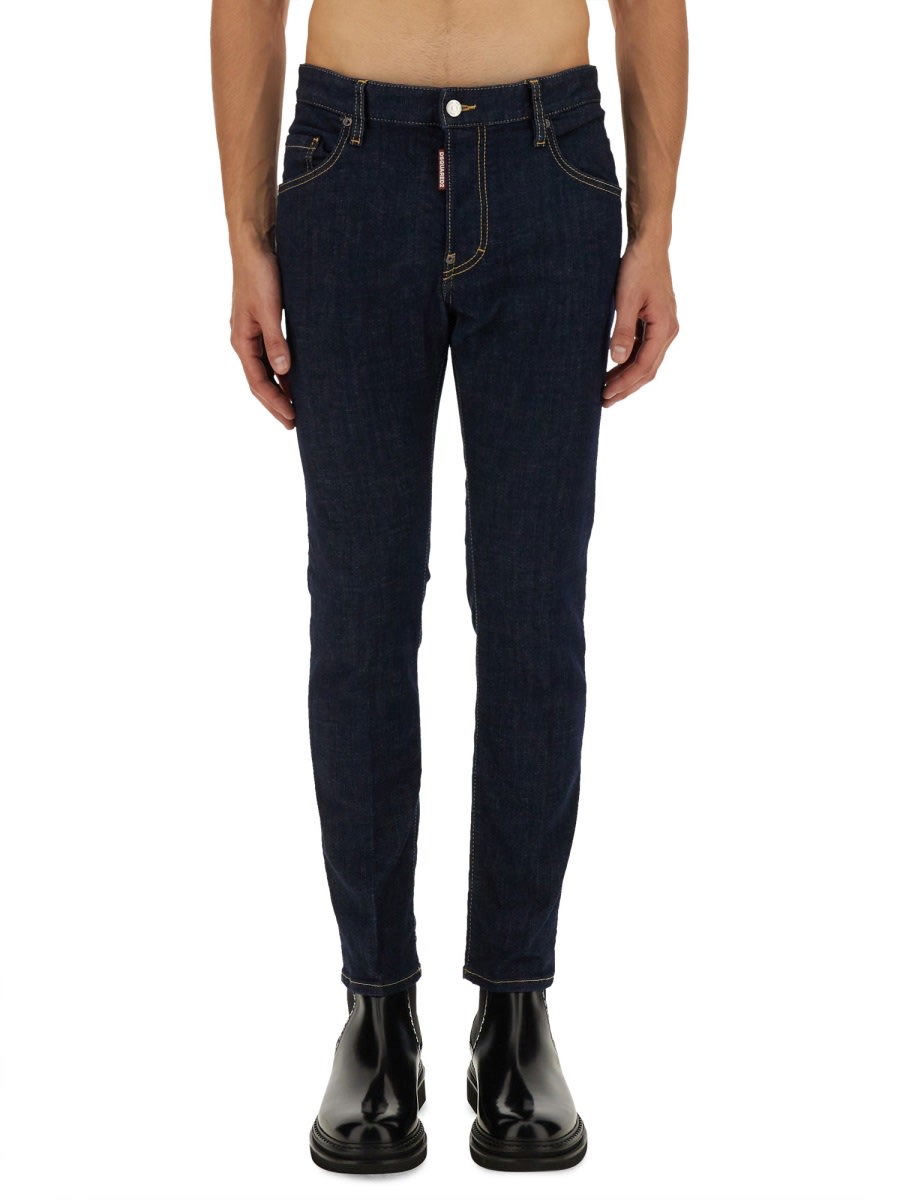 Dsquared2 Blue Jeans With Belt Loops And Logo Patch On The Rear In Denim Man