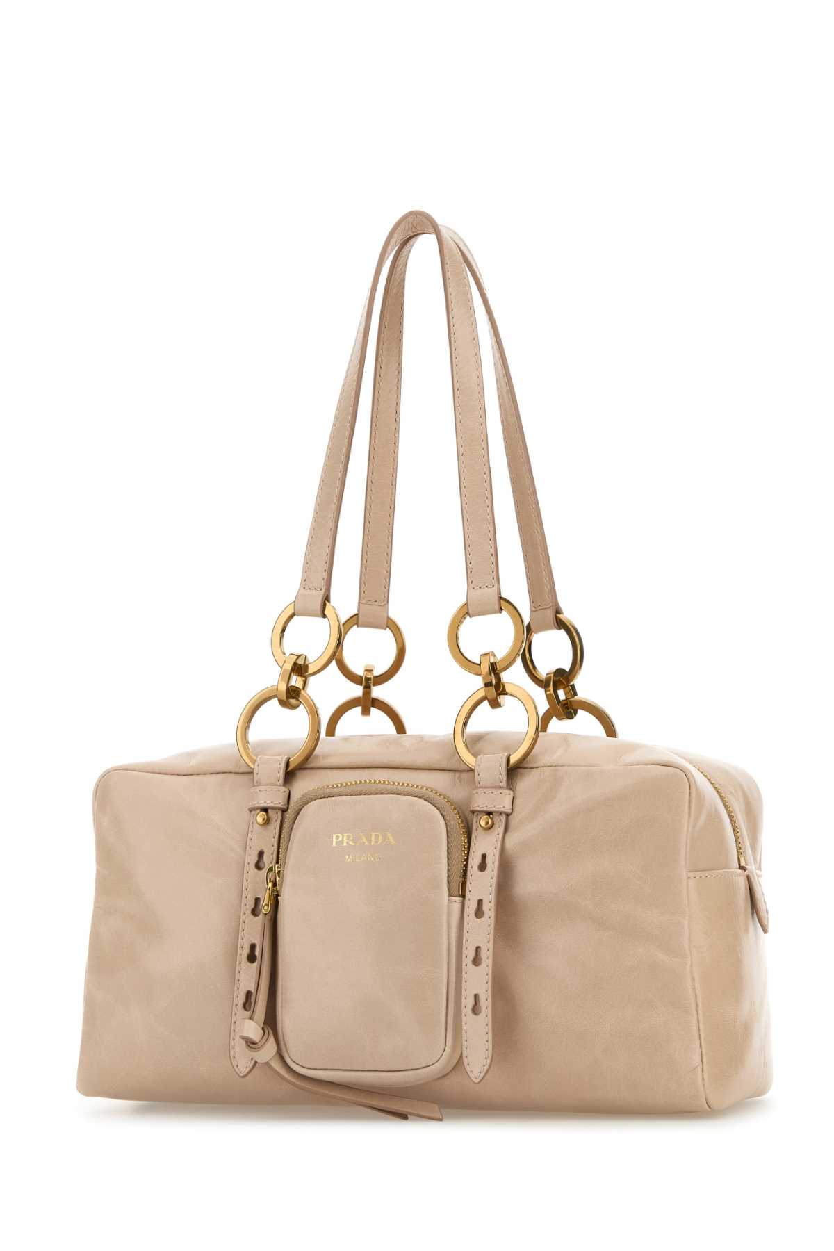Prada Leather Handbag With Double Handles And Pocket In Pink