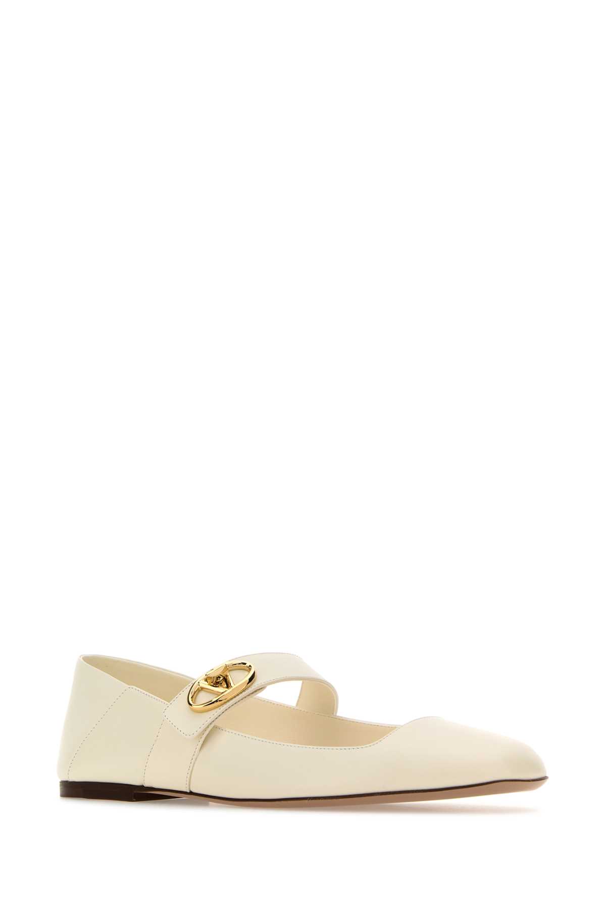 Shop Valentino Ivory Leather Vlogo Locker Ballerinas