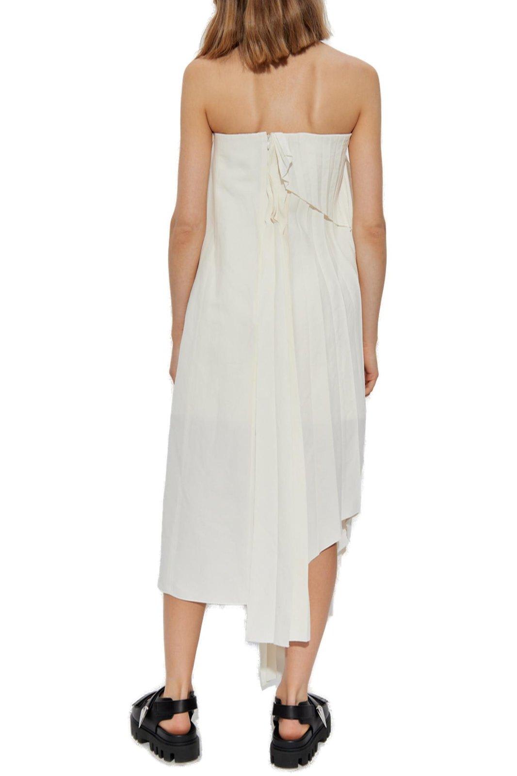 Alexander Mcqueen Pleated Off-shoulder Dress In Ivory