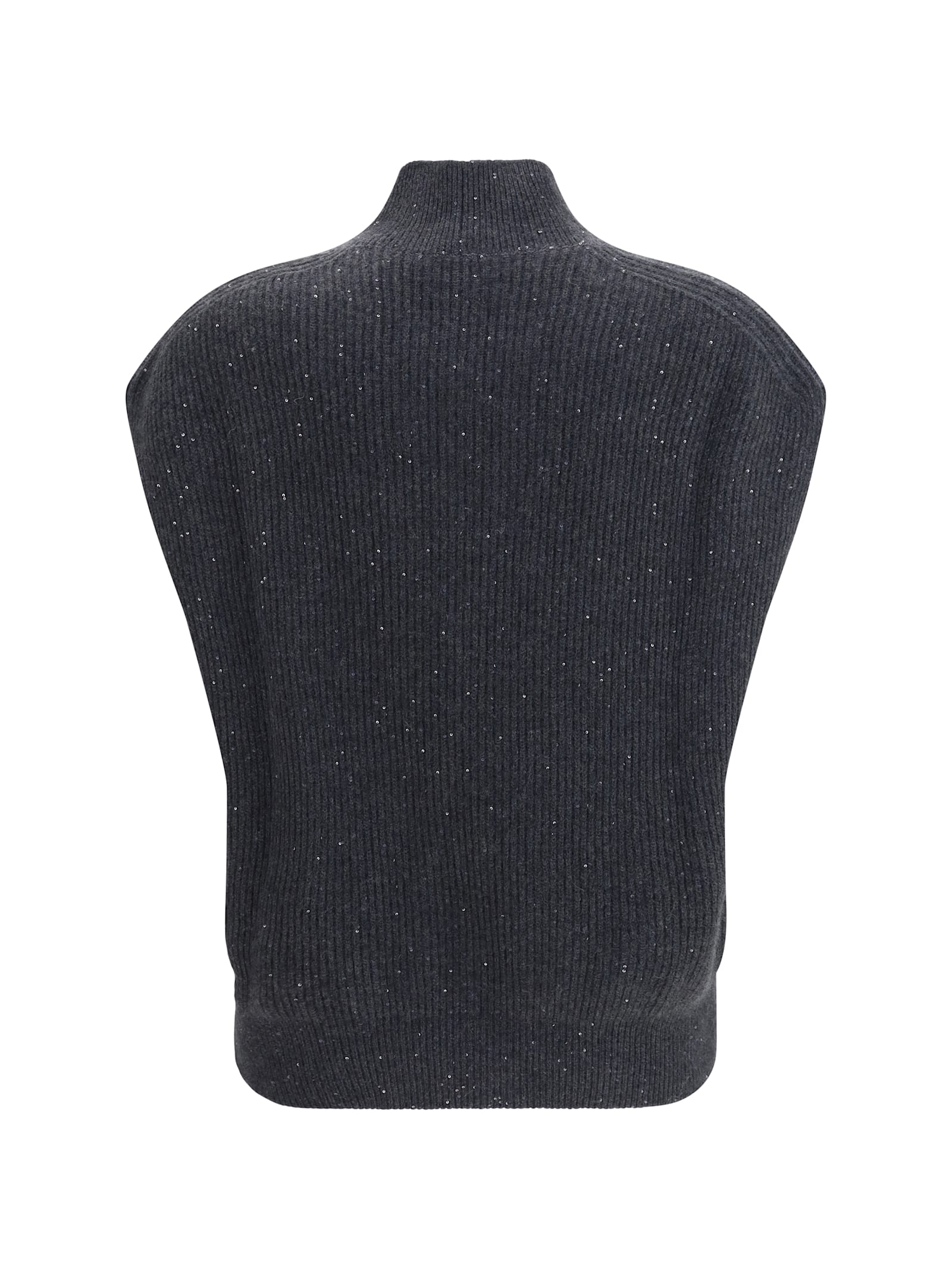 Fabiana Filippi Sleeveless Wool Sweater With Sequins In Gray