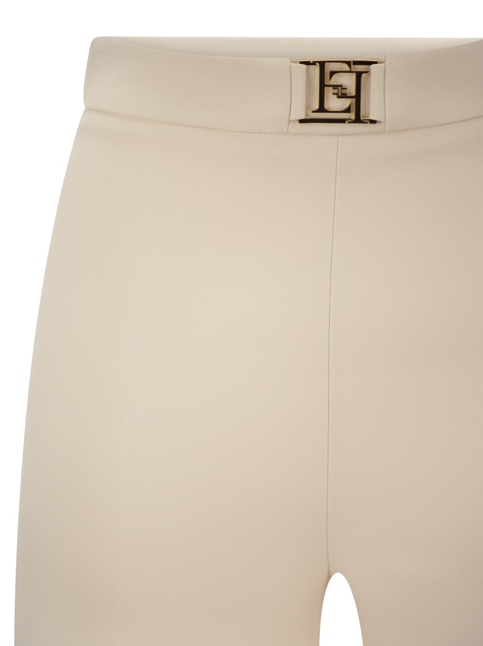 Shop Elisabetta Franchi Straight Stretch Crepe Trousers In Neutrals