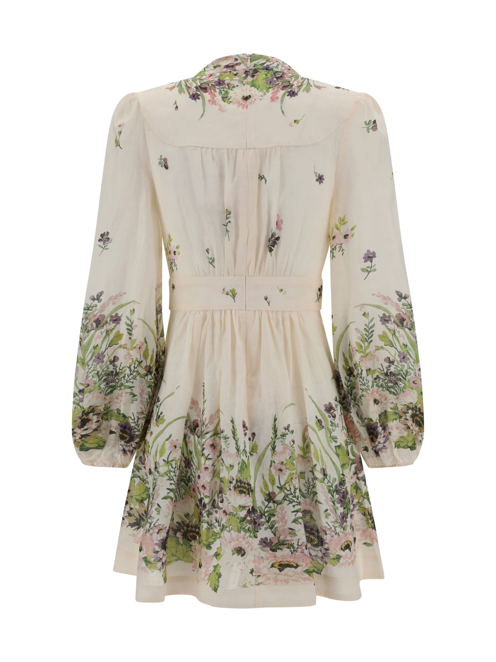 Shop Zimmermann Halliday Plunge Mini Dress In Cream Multi Floral