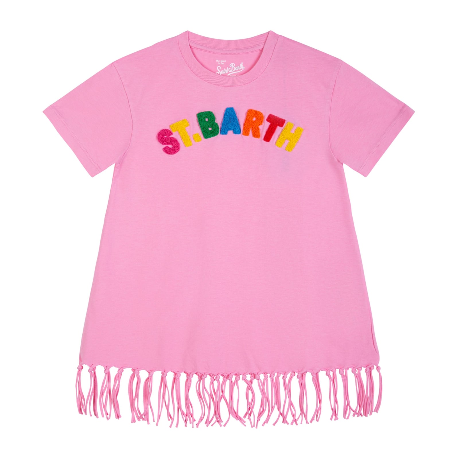 Mc2 Saint Barth Kids' Girl Cotton Dress With Fringes In Pink