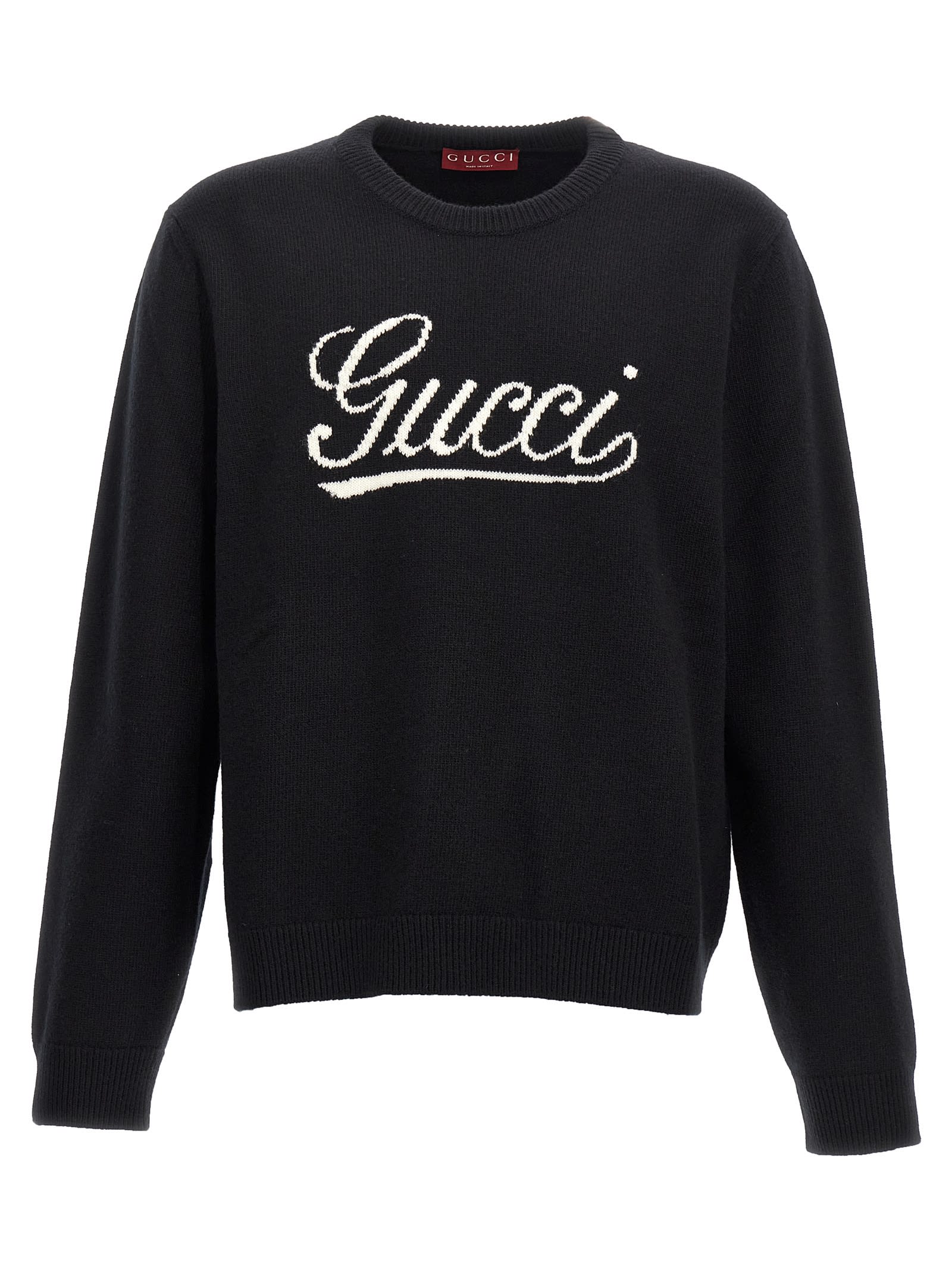 Shop Gucci Logo Intarsia Sweater In White/black