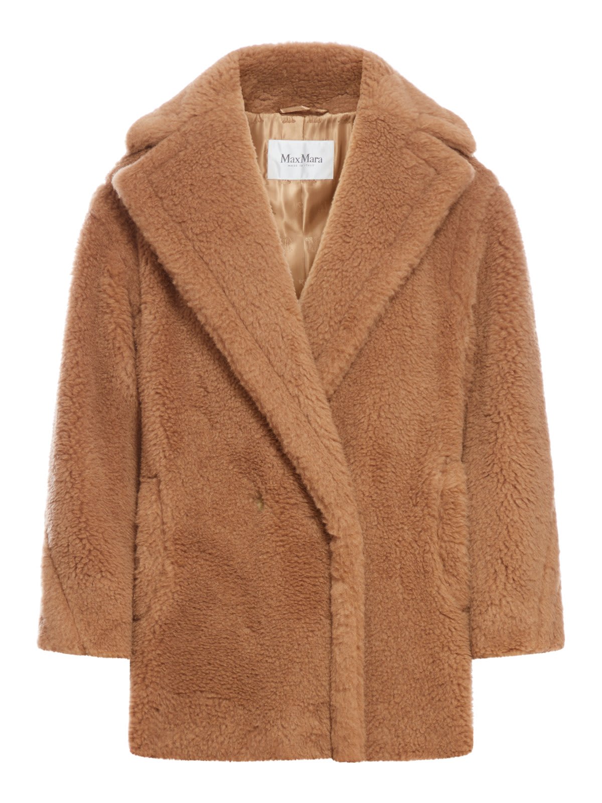 Shop Max Mara Collared Fur Long-sleeved Coat In Camel