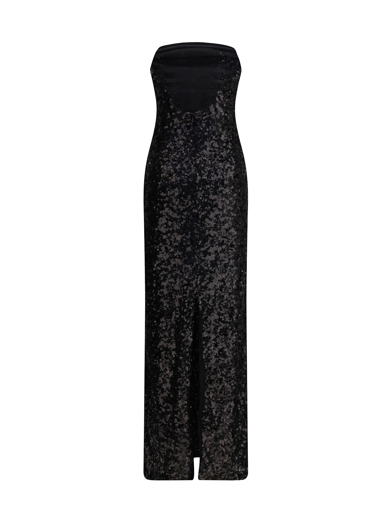 Pinko Nintendos Black Stretch Tulle Embroidered Dress With Sequins In Black