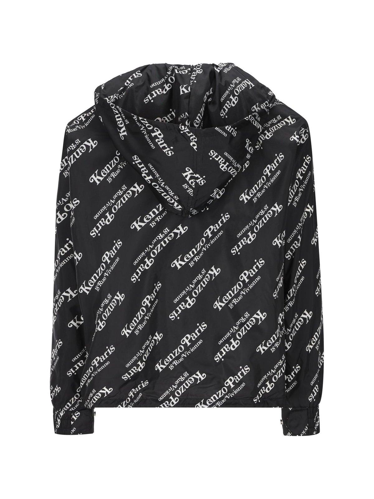 Shop Kenzo All-over Logo Printed Windbreaker Jacket In Black