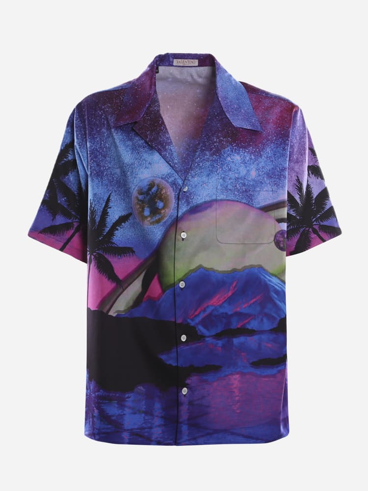 Valentino Cotton Shirt With All-over Water Sky Print