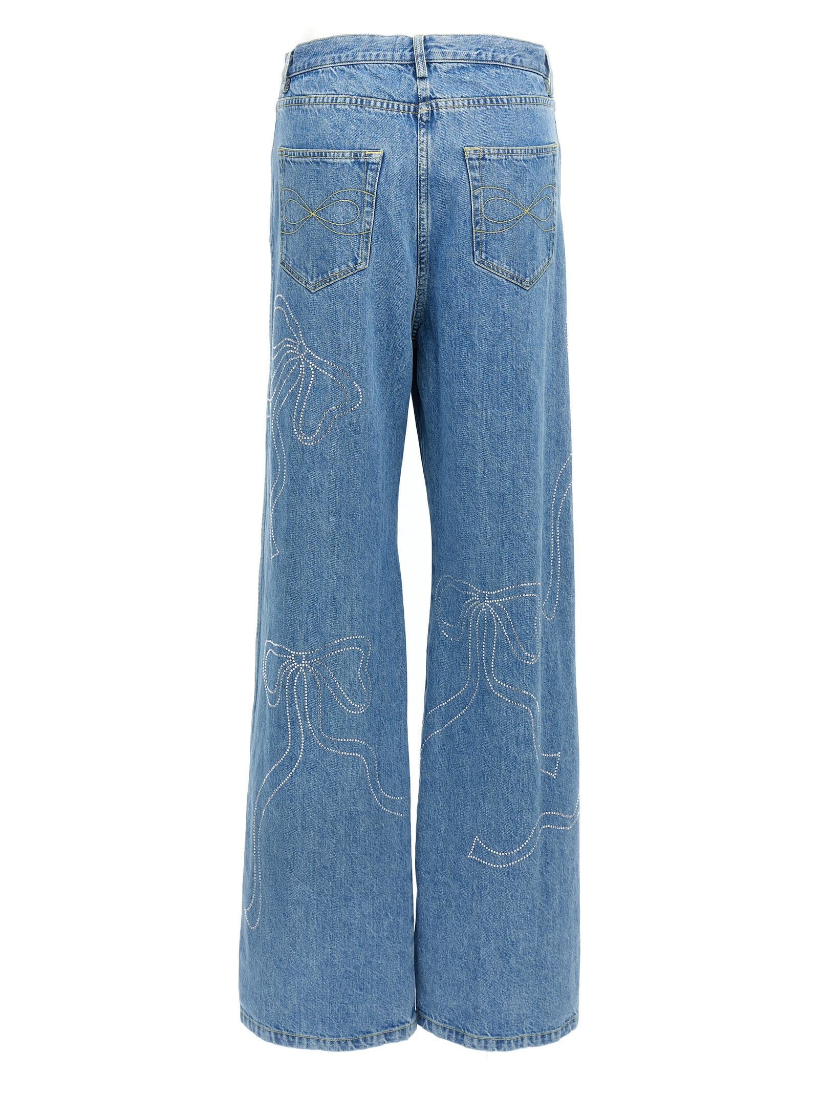 Mach &amp; Mach Crystal Ribbon Hot Fix Jeans In Light Blue