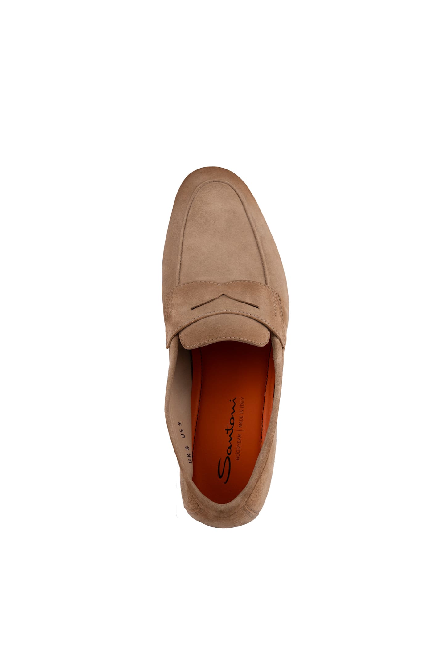 Santoni Man Loafers Camel Size 9 Leather In Beige
