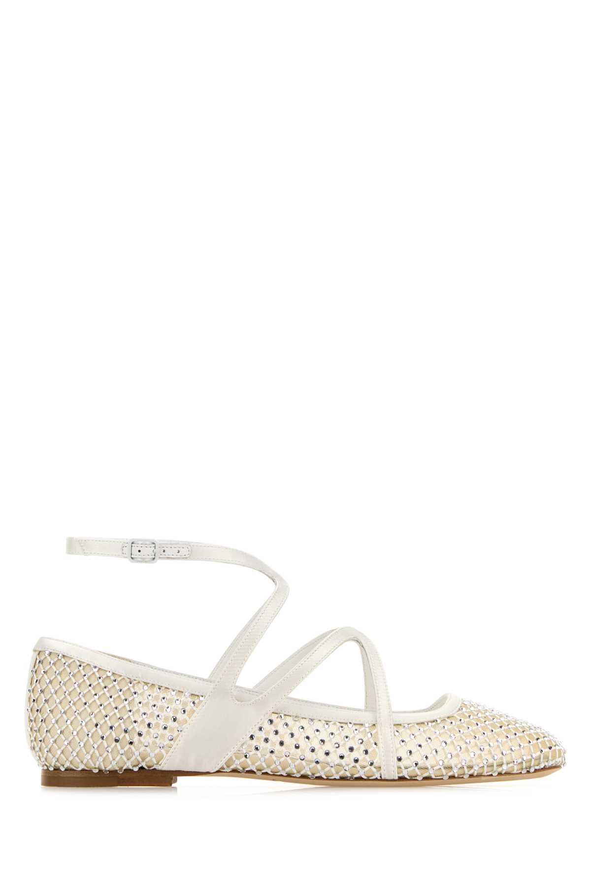 Jimmy Choo Mesh Astoria Ballerinas Ankle Strap In Whitecrystal