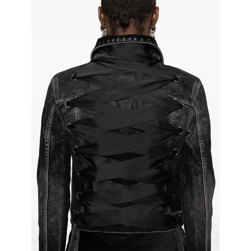 Balenciaga Denim Jacket With Lace-up Back In Black