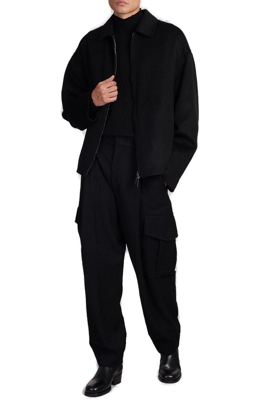 Shop Giorgio Armani Zip-up Straight Hem Jacket In Black