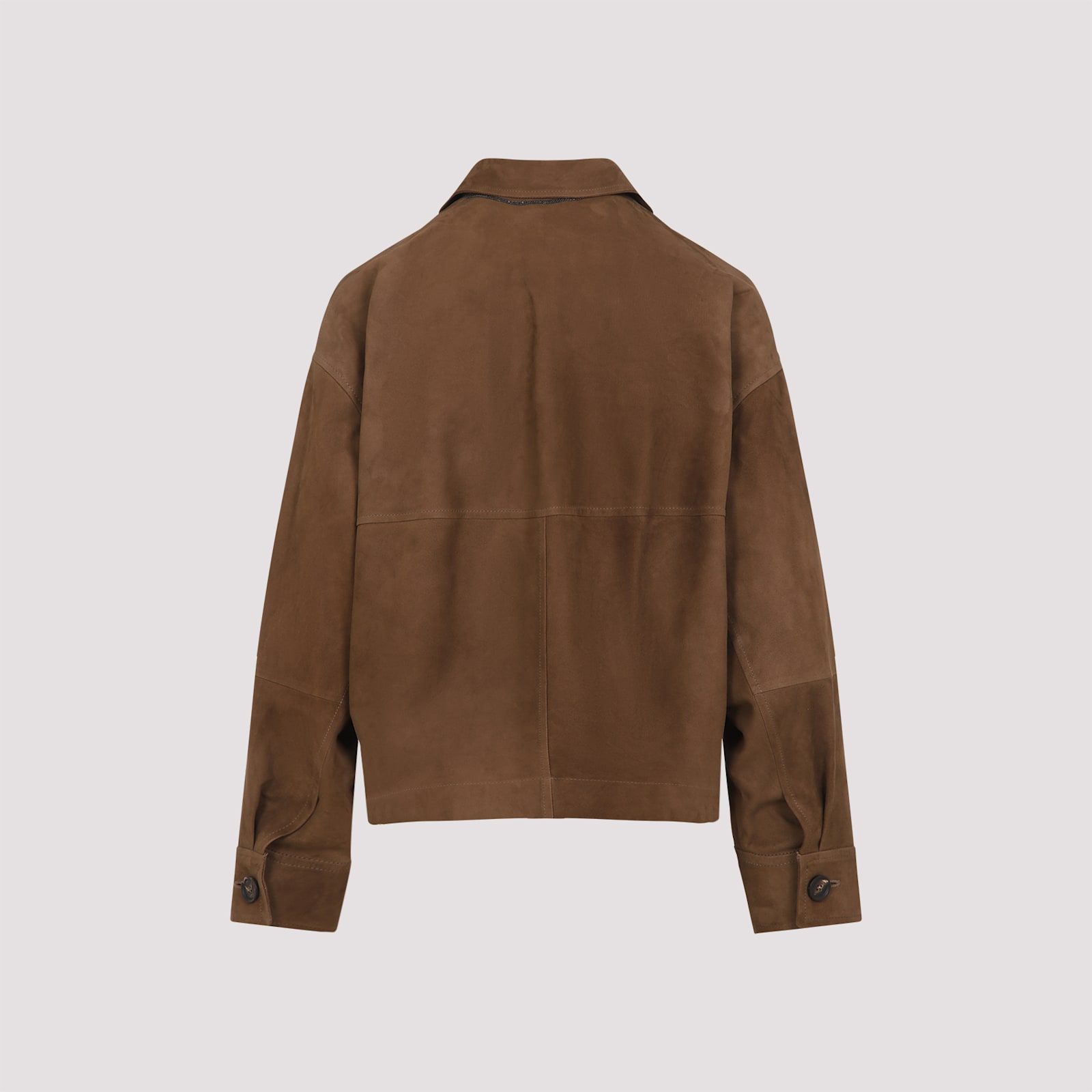 Brunello Cucinelli Brown Jacket With Classic Collar In Suede Woman In Sesamo
