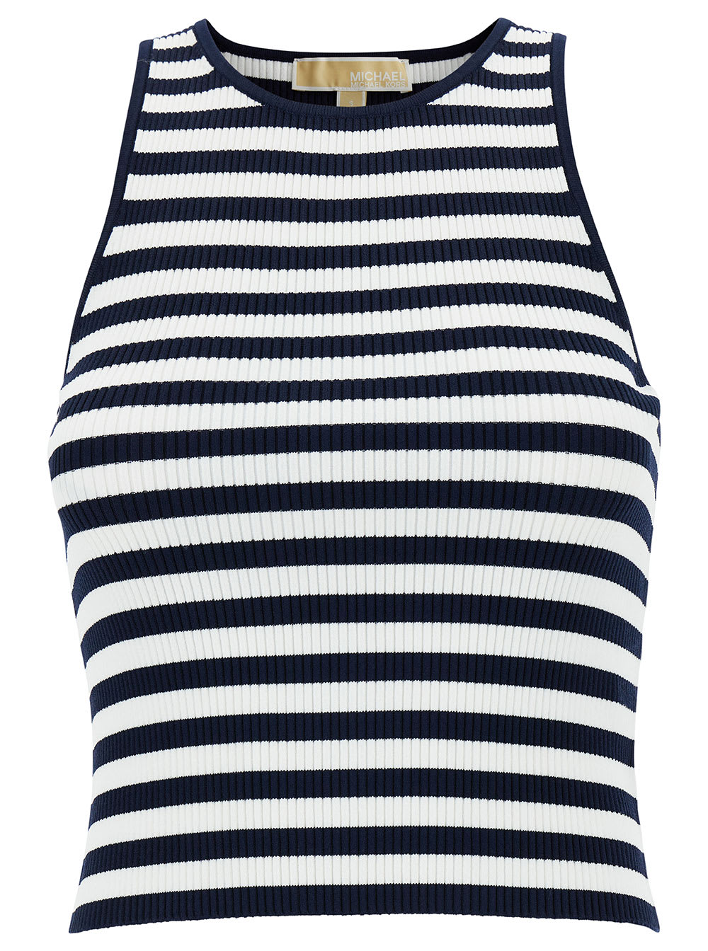 MICHAEL MICHAEL KORS BLUE AND WHITE TANK TOP WITH STRIPE MOTIF IN RECYCLED VISCOSE BLEND WOMAN