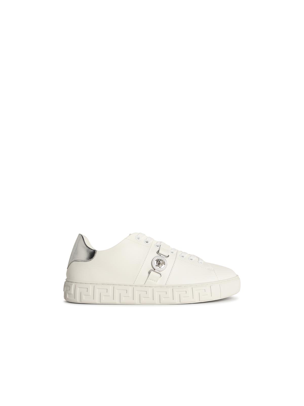 Versace Free Bio White Faux Leather Sneakers In Multi
