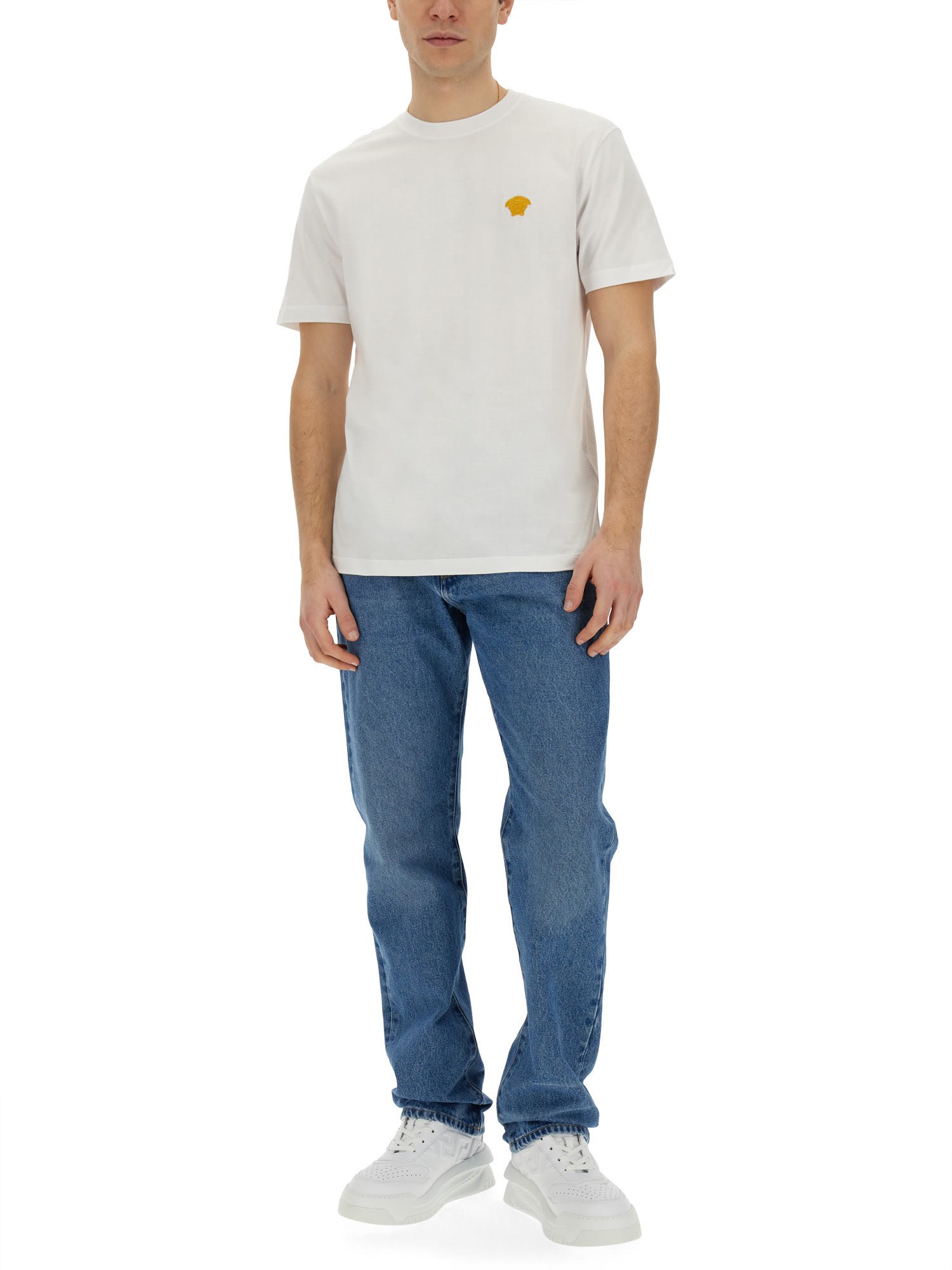 Shop Versace Regular Fit Jeans In Clear Blue