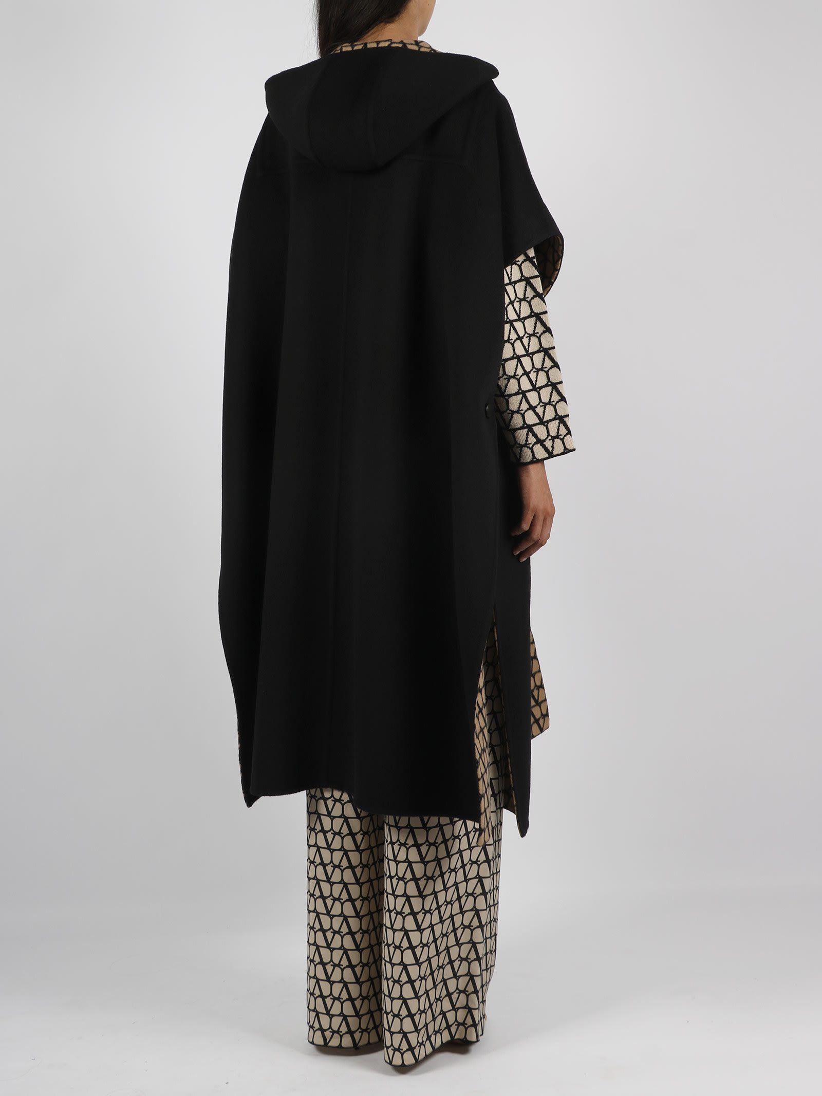 Shop Valentino Double Coat Toile Iconographe Cape In Black