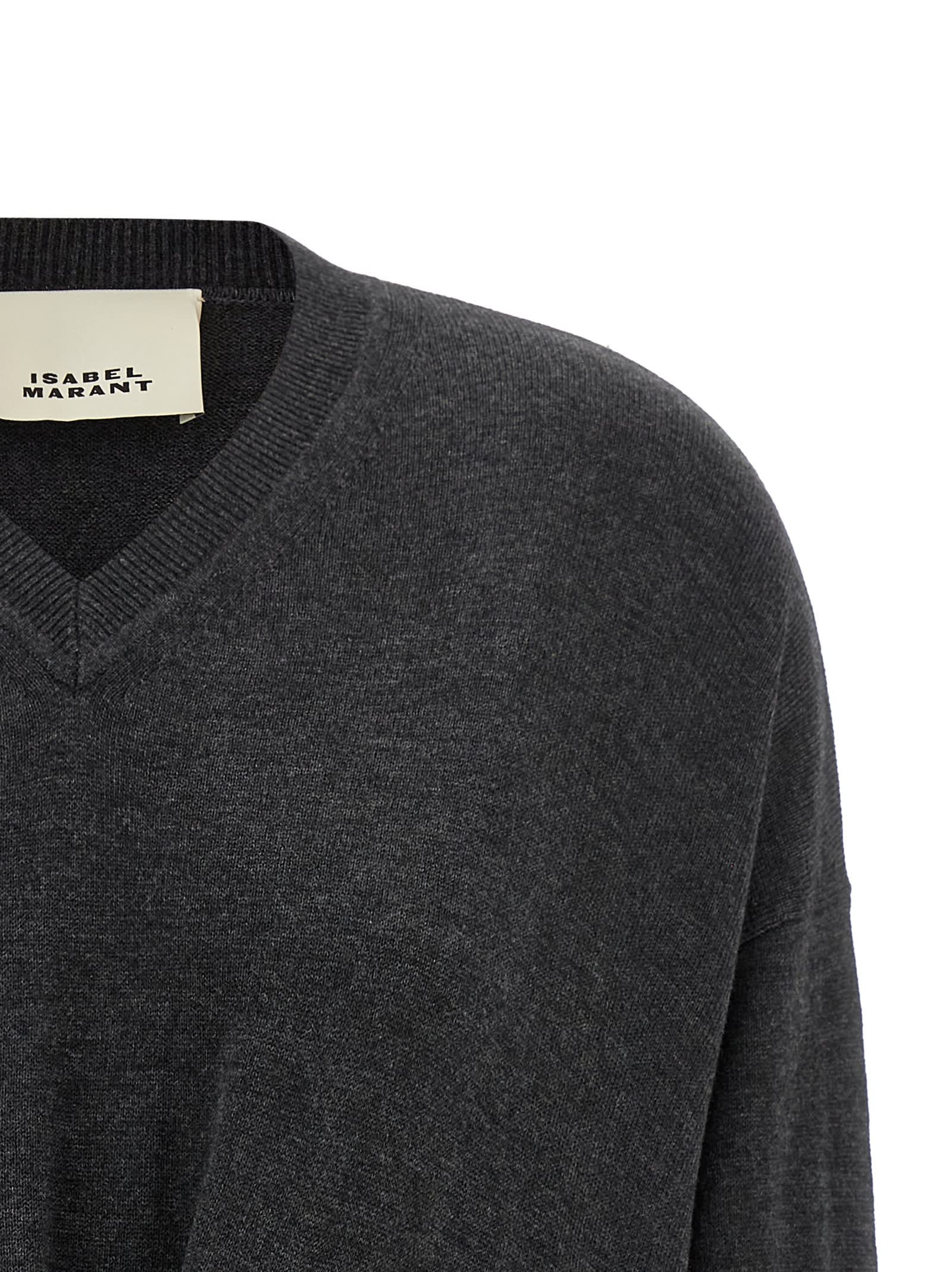 Isabel Marant Women Grey V-neck Sweater With Ring Detail At The Waist In Fabric Woman In Gray