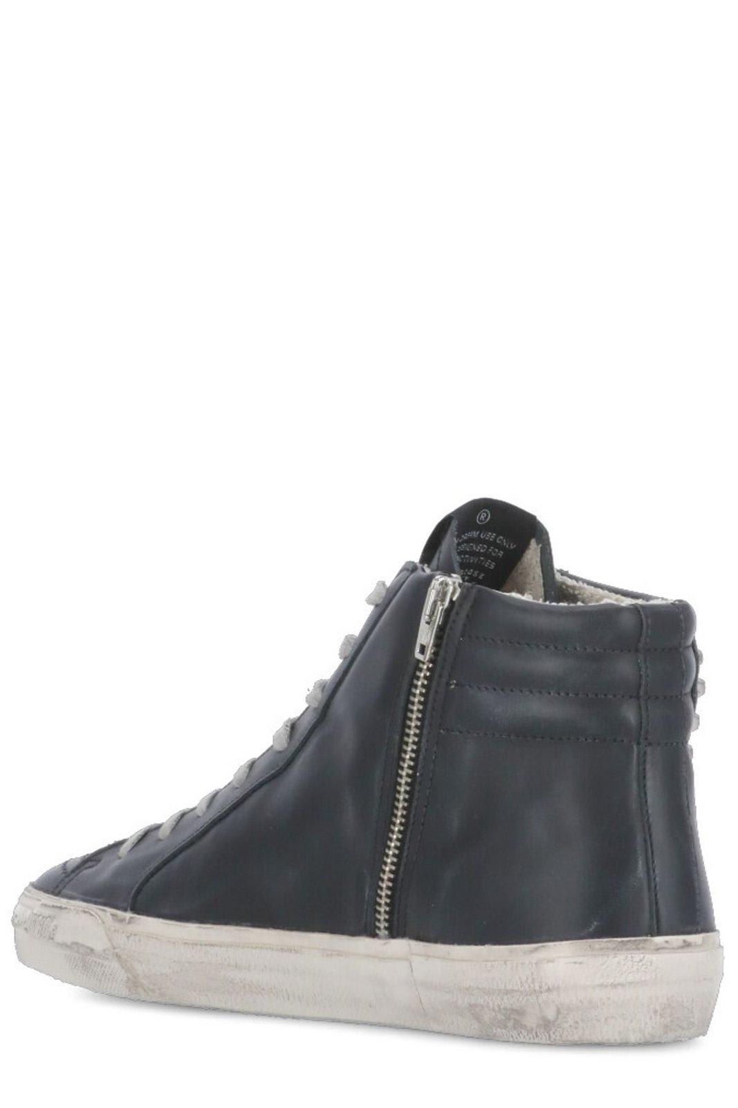 Golden Goose Slide Leather Upper Star List And W In Black