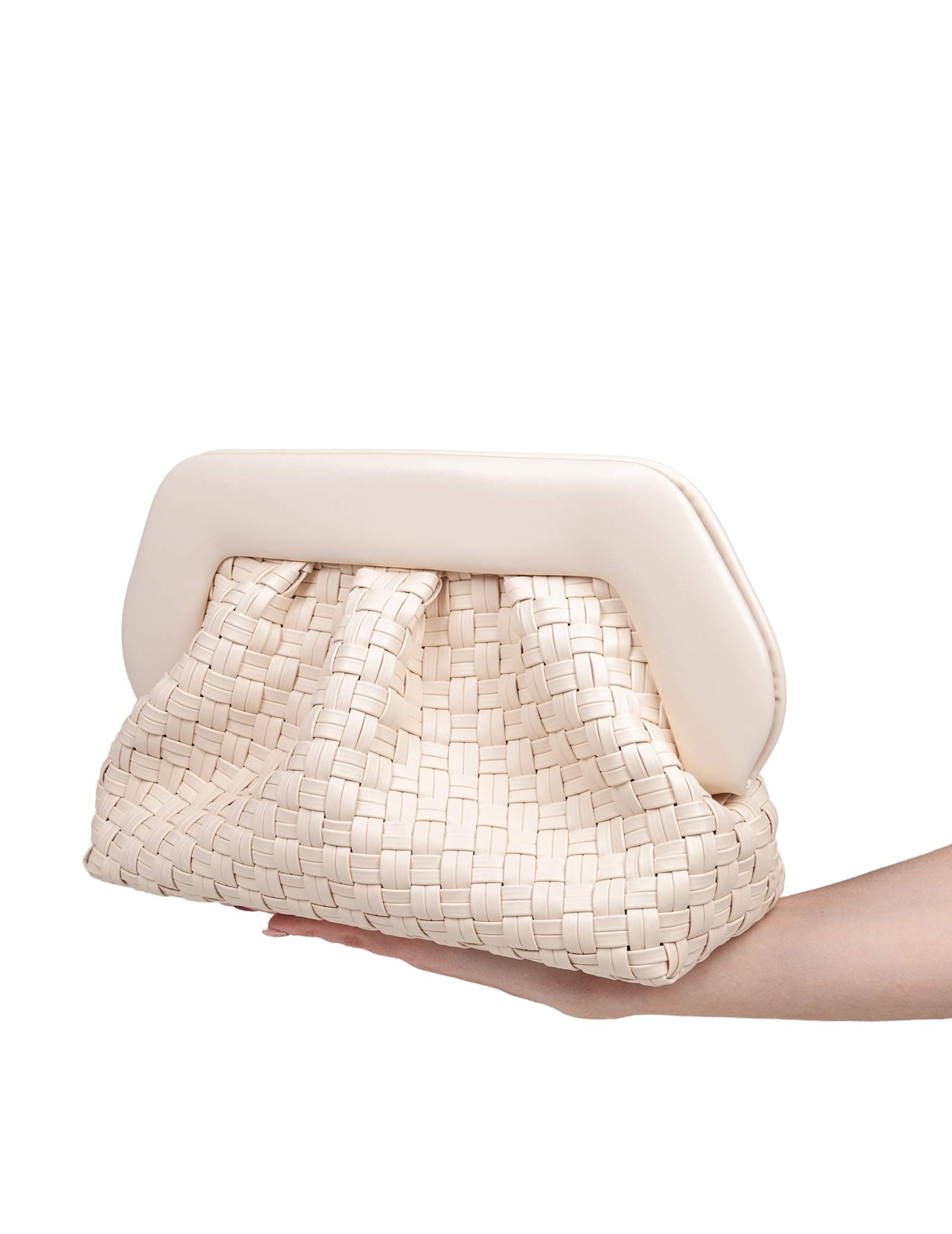Themoirè Vegan Fabric Clutch Bag With Braided Effect Shell Color In Shell