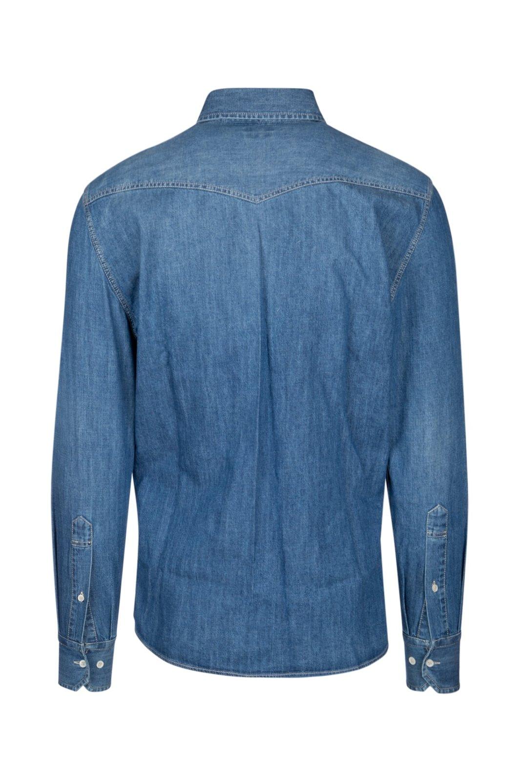 Shop Brunello Cucinelli Button-up Straight Hem Denim Shirt In Clear Blue