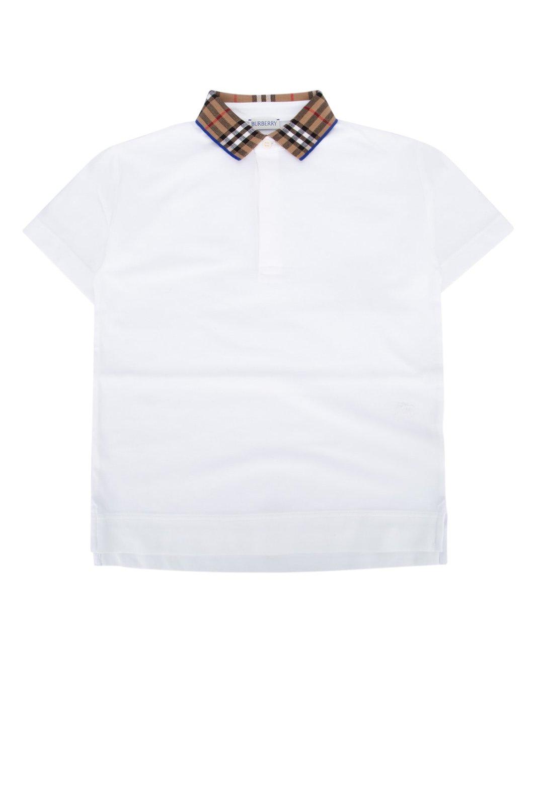 Shop Burberry Check-collar Short-sleeved Polo Shirt In White