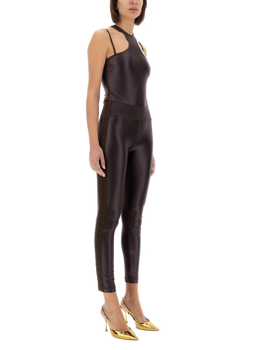 Versace Jeans Couture Leggings With Logoed Band In Brown