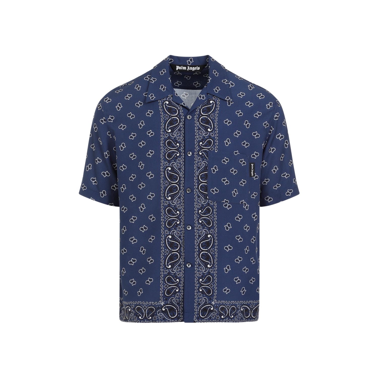 Shop Palm Angels Paisley Bowling Shirt In Navy Blue