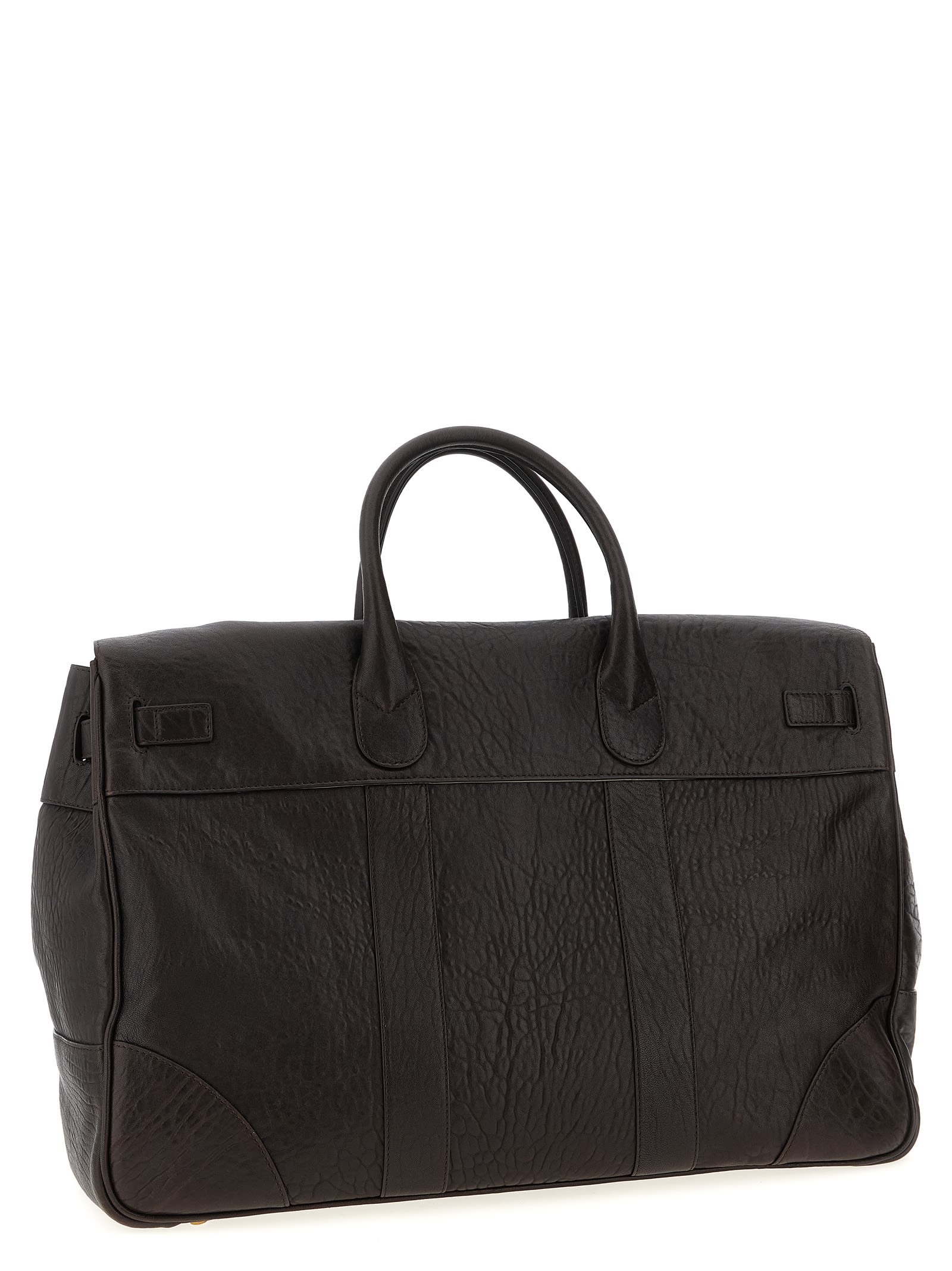 Brunello Cucinelli Men Country Leather Bag With Texture Grain In Multi