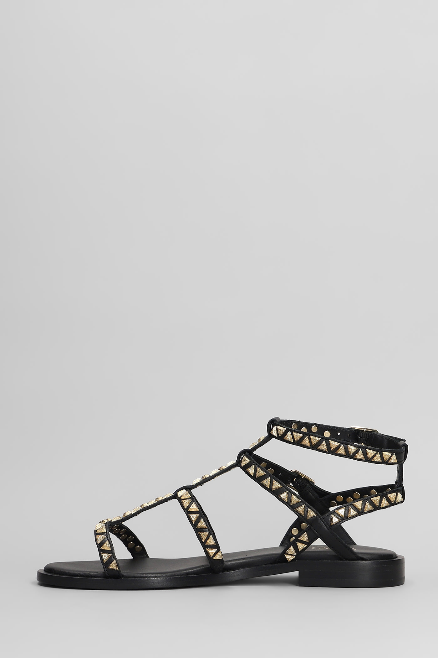 Ash Ankle Strap Leather Flat Sandals With Studs